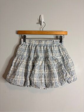 Passport Bubble Skirt Light Blue Plaid Tiered Mini Skirt Small